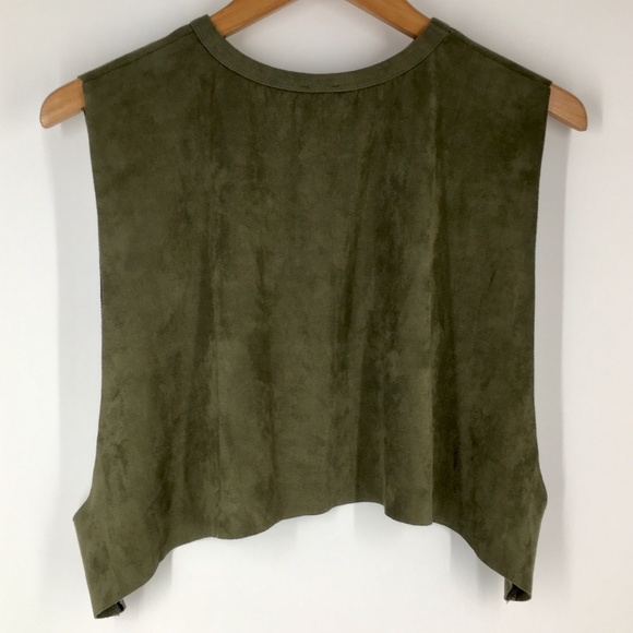 NUDE Olive Green Suede Muscle Crop Top Size Small - Picture 2 of 3
